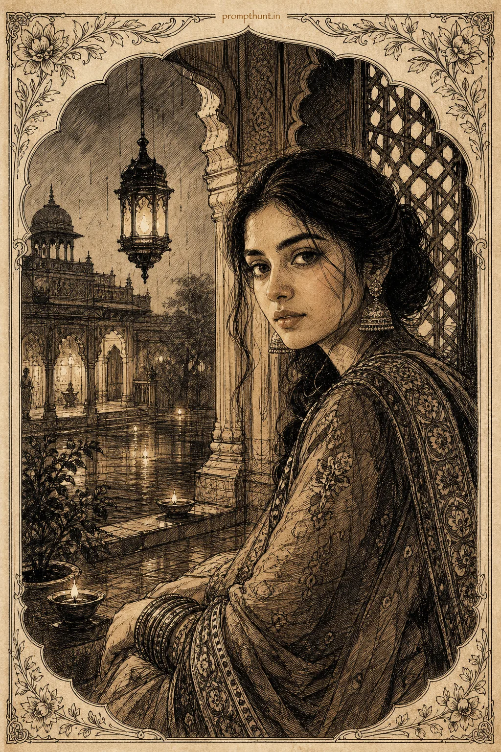 Indian Heritage Pen & Ink Illustrations AI Photo Editing Prompt — AI photo editing prompt