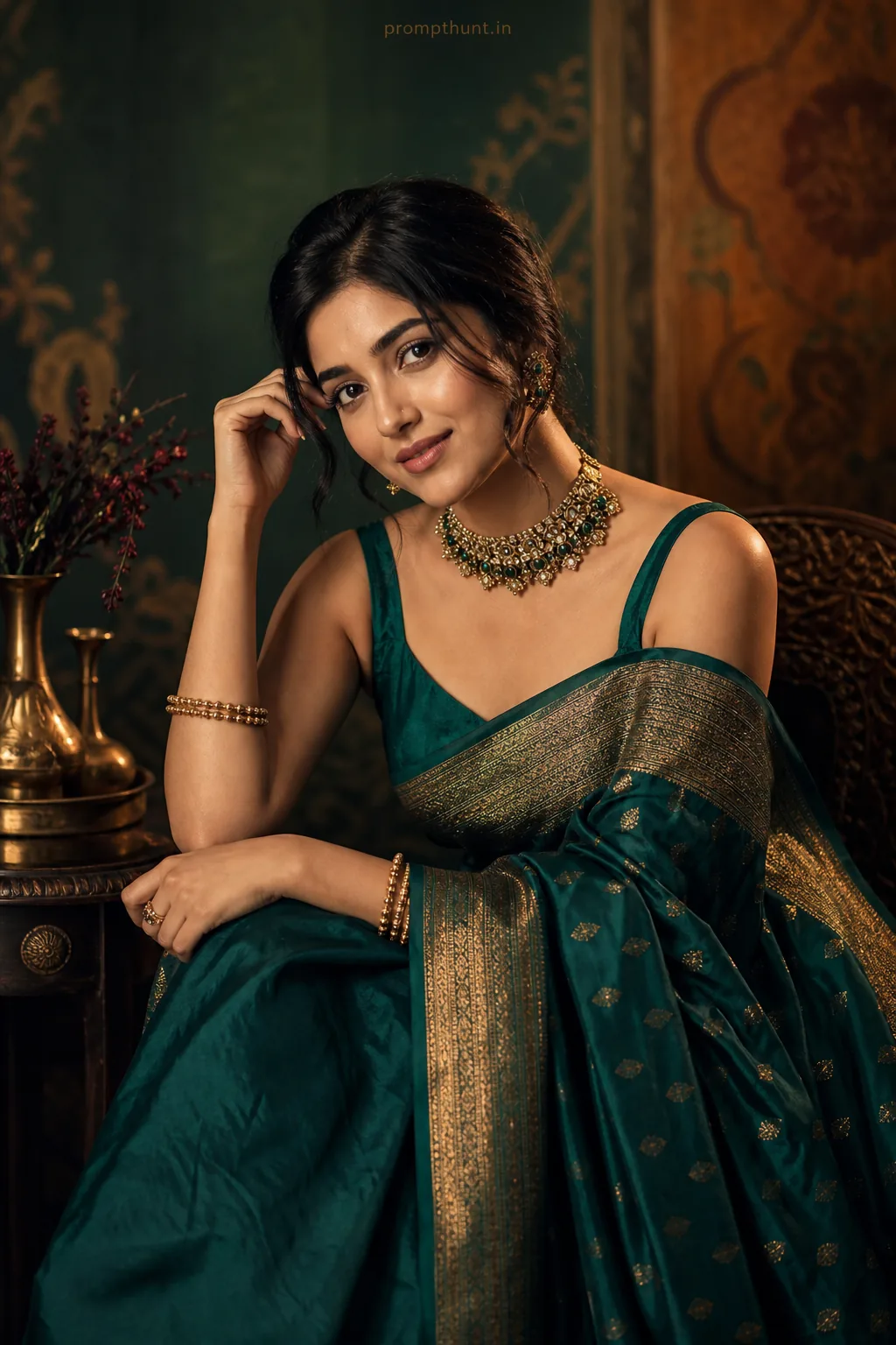 Luxury Indian Studio Glamour High-End Portraiture AI Photo Editing Prompt — AI photo editing prompt
