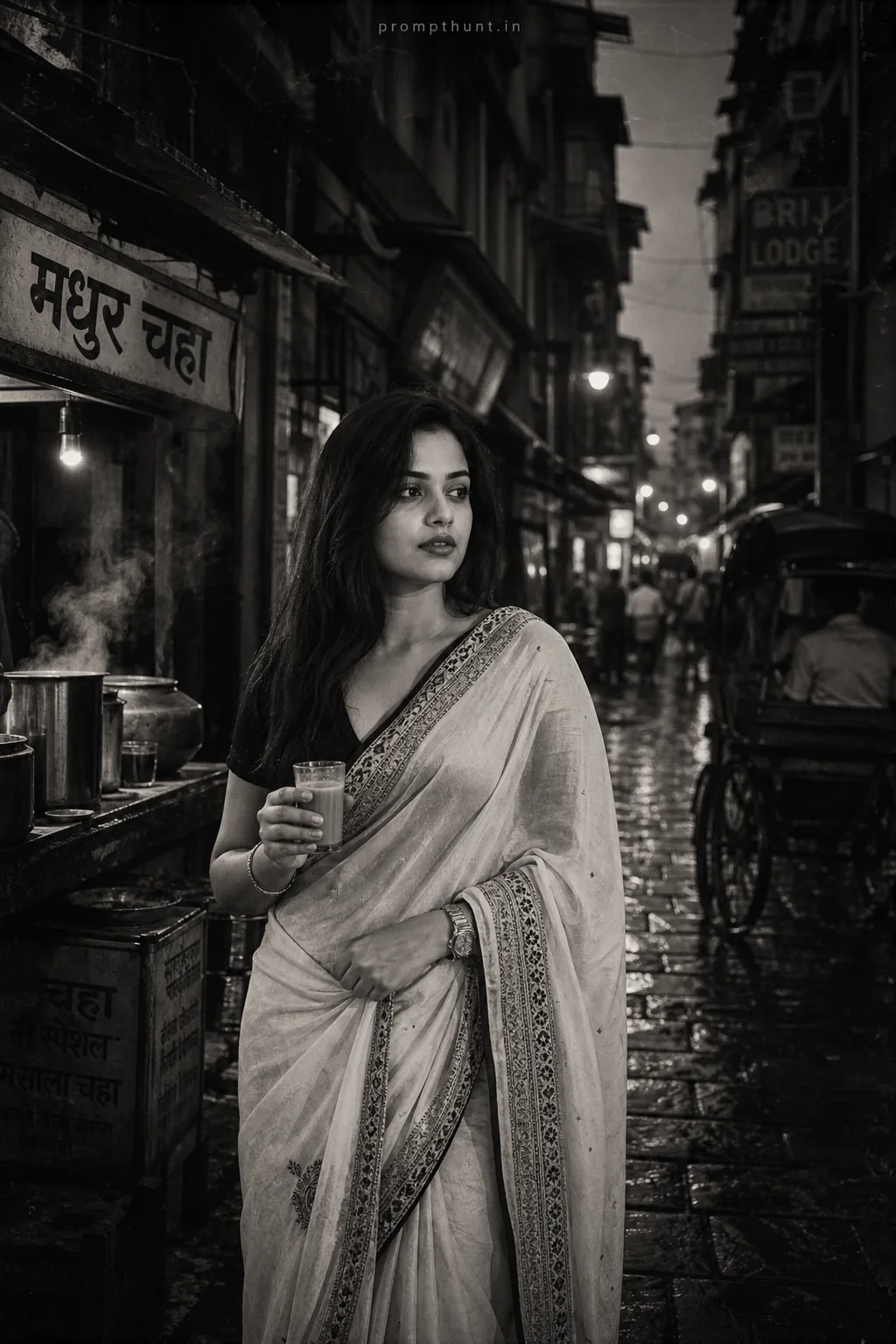 Monochrome Aesthetic Indian Street Style AI Photo Editing Prompt — AI photo editing prompt